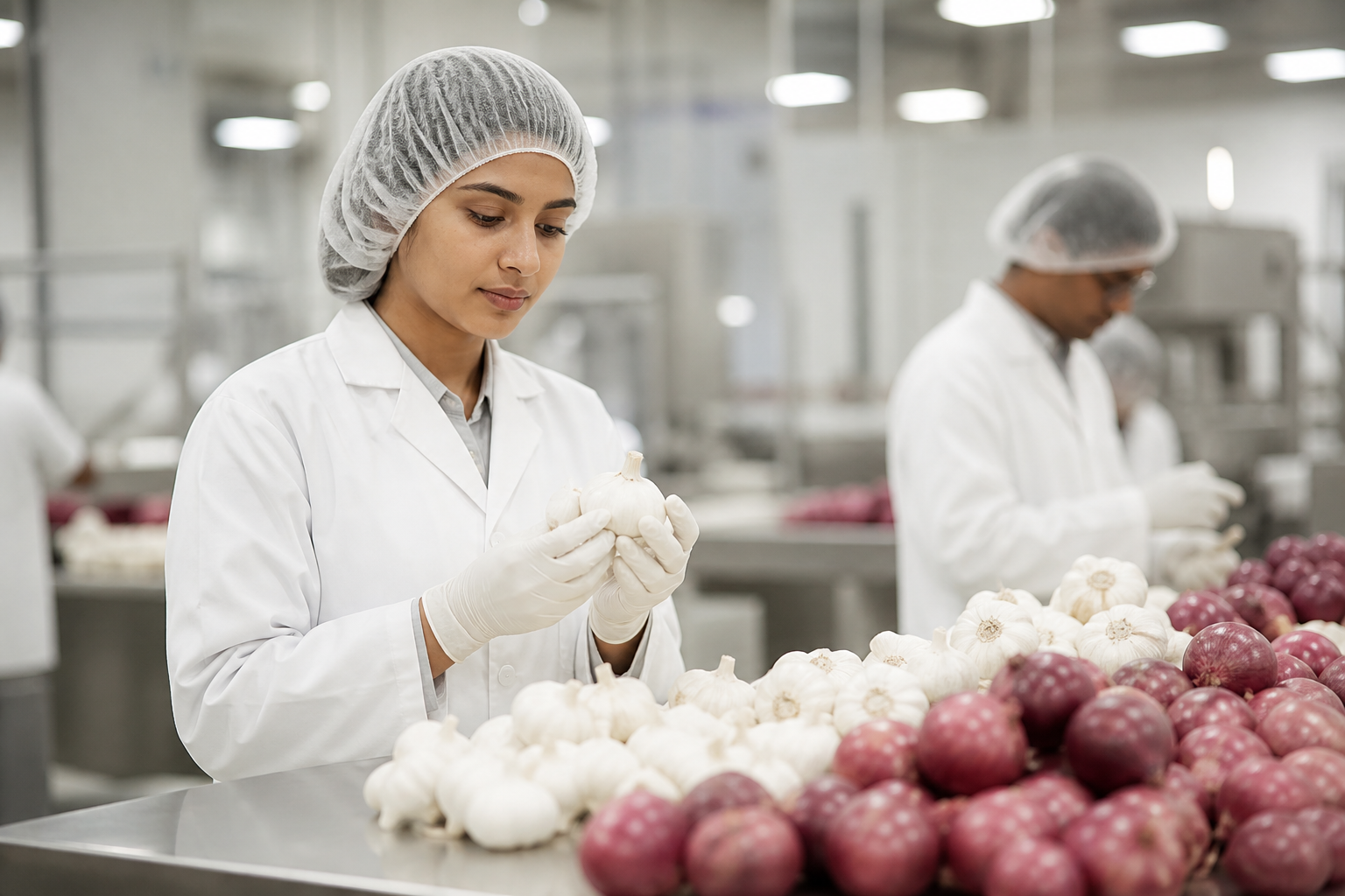 Hygienic inspection of onions and garlic in a clean processing environment